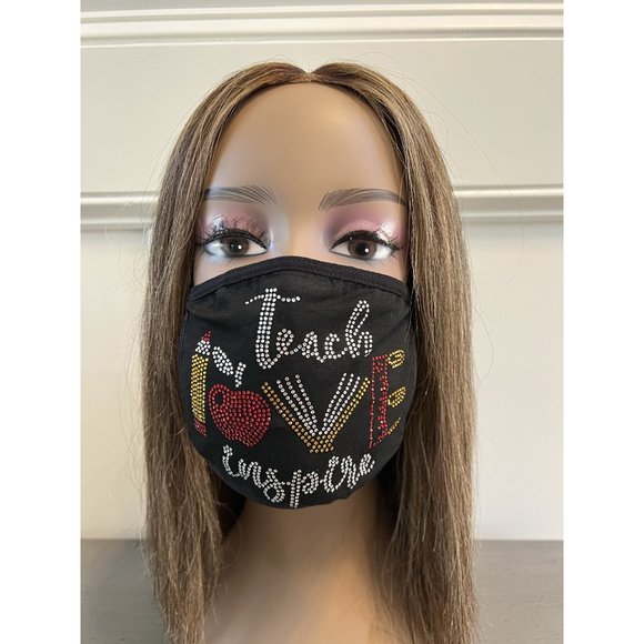Teacher Inspire Rhinestone Bling Face Mask - Picture 5 of 10